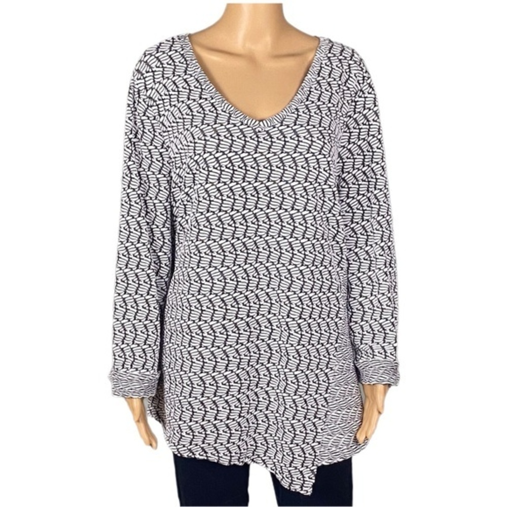 HABITAT black & white textured abstract design, asymmetrical tunic Size 1X EUC